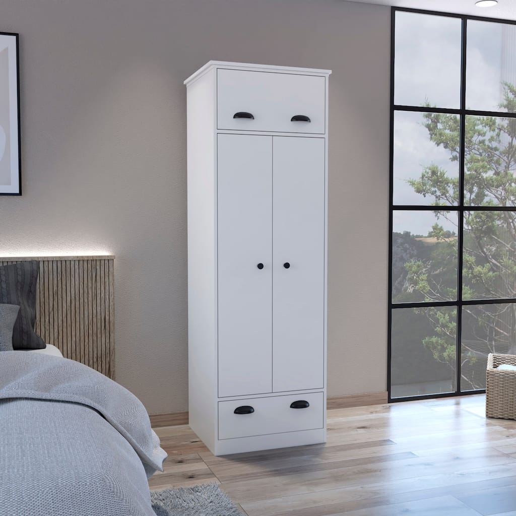TUHOME Falkland Armoire with Drawer, Hanging Rack, Shelf, and Hinged Drawer - N/A