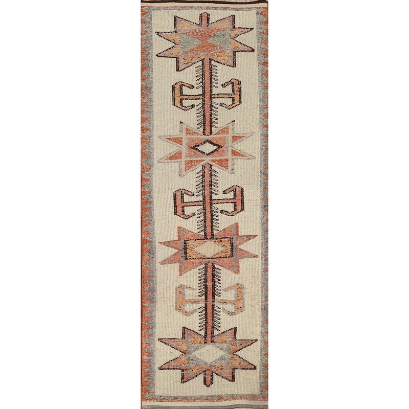 Oushak Turkish Runner Rug Hand-Knotted Wool Carpet - 3'4"x 12'8"