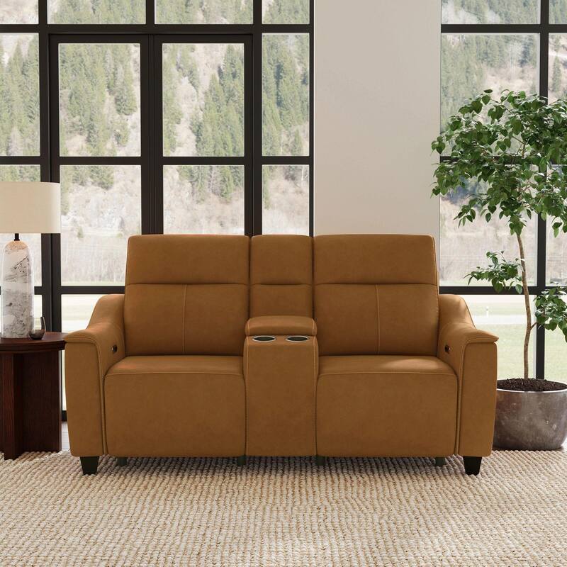Sonesta Power Reclining Leather Loveseat with Console and Power Headrests