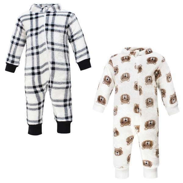 slide 1 of 1, Hudson Baby Infant Boy Plush Jumpsuits, Bear 9-12 Months - Bear