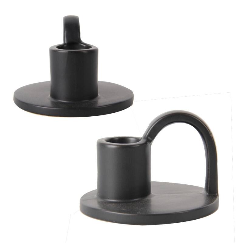 Set of Two Elise Short Ceramic Candlesticks in Matte Black