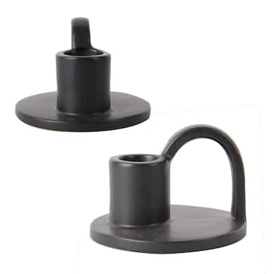 Set of Two Elise Short Ceramic Candlesticks in Matte Black