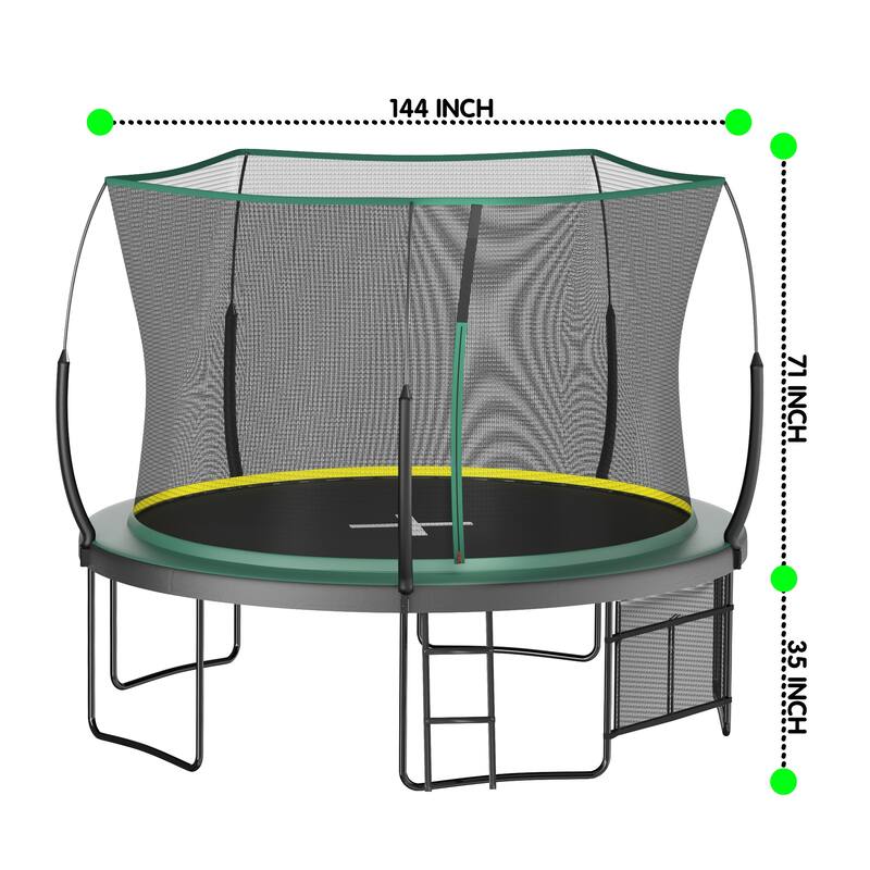 12FT Spring Free Trampoline No Gap Design with Safety Net and Fiberglass Poles