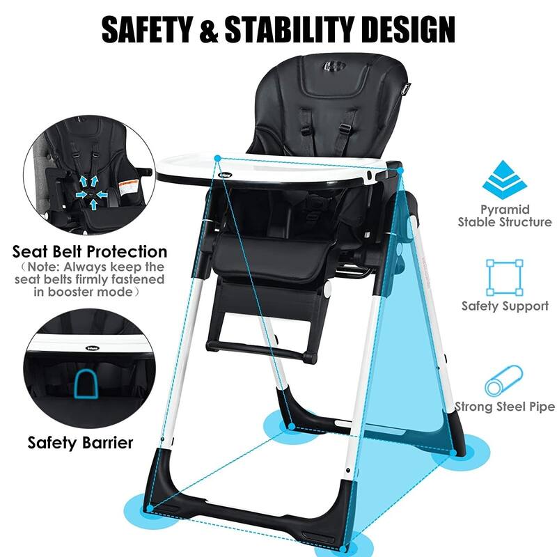 4 in 1 High Chair-Booster Seat with Adjustable Height and Recline - 21 x 28 x 41 inch (MAX)