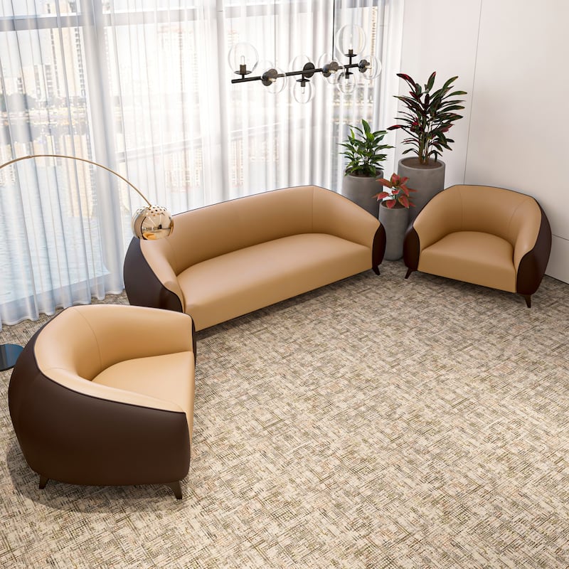 Opula Premium Vegan Leather Minimalist Silhouette 3-Piece Sofa Set with Solid Wood Frame and Steel Legs Couch for Living Room