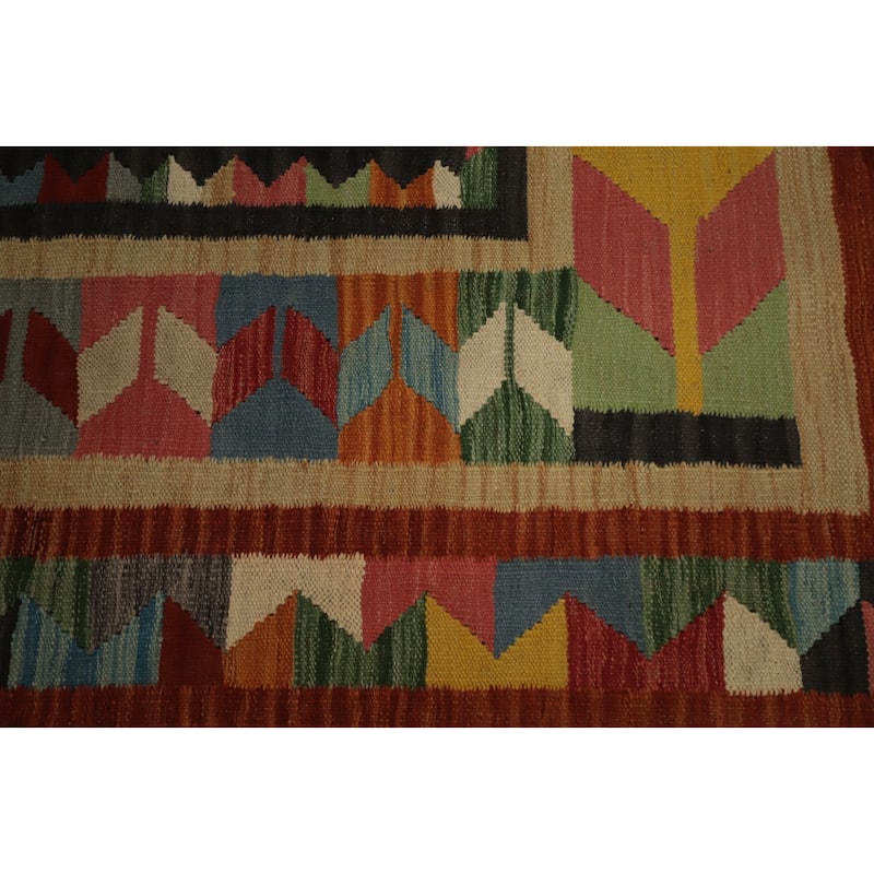Hand Woven Oriental 100% Wool Carpet Southwestern Tribal Multi-Colored Kilim Area Rug - 8' 2'' X 5' 0''