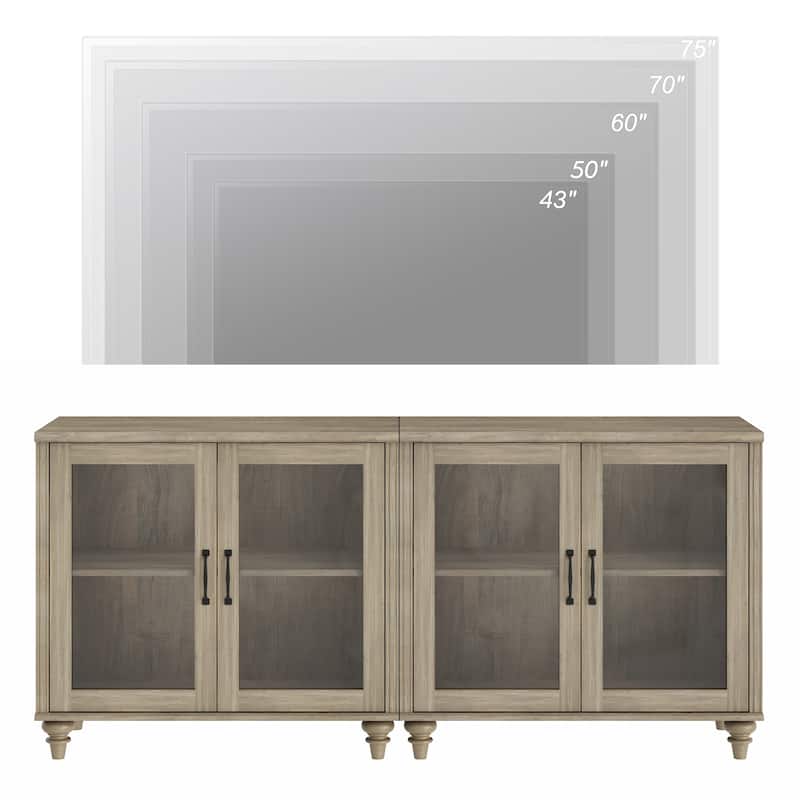 TV Stand with Glass Doors, TV Console Table TV Cabinet
