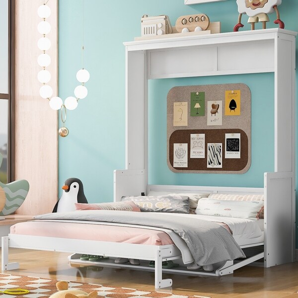 Multi Functional Queen Size Murphy Kids Bed Frame with Shelf Space Saving Design for Bedroom No Spring Box Needed White On Sale Bed Bath Beyond 42074676