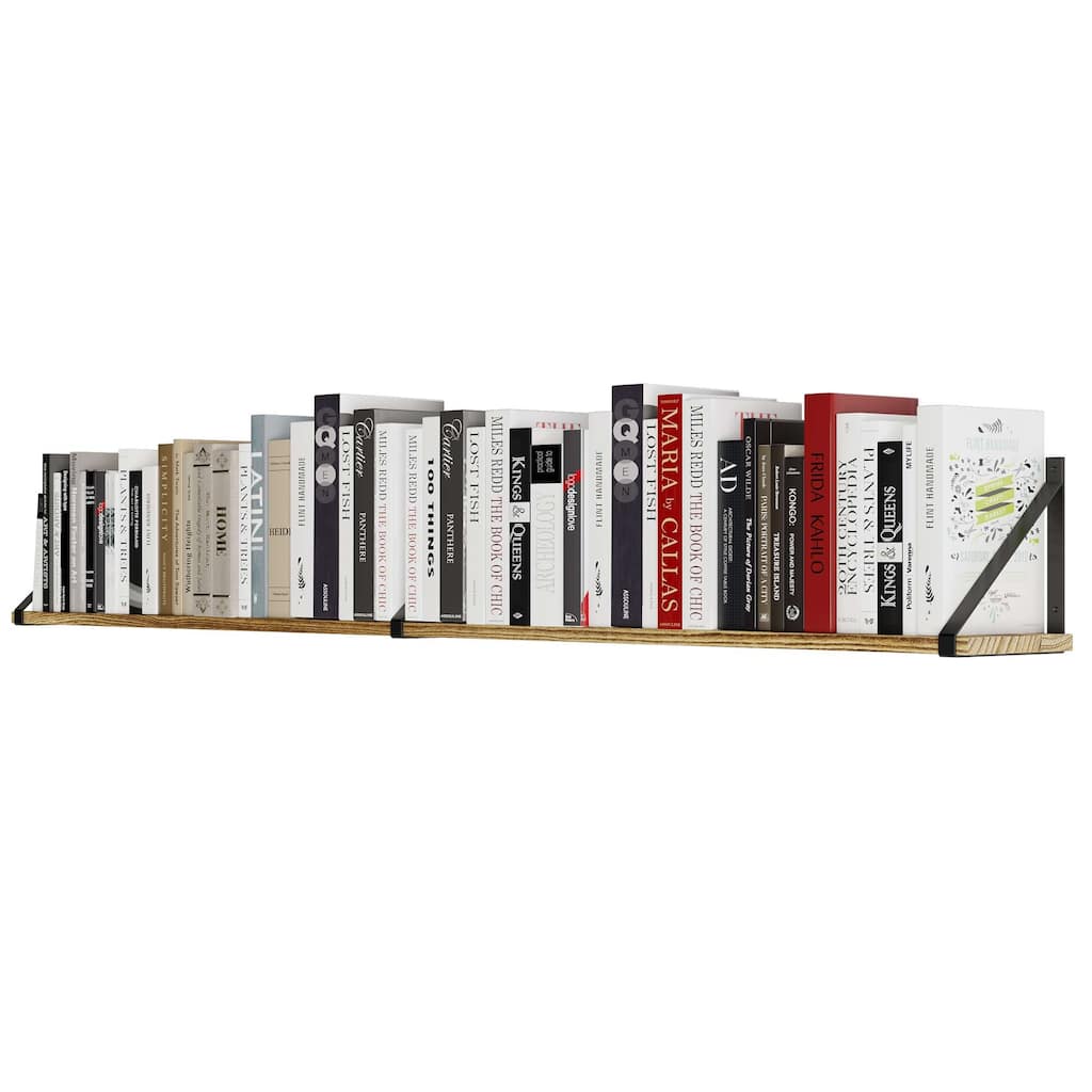 Wallniture Bora 60"x6" Rustic Floating Shelves, Wall Bookshelf Wood, Burnt