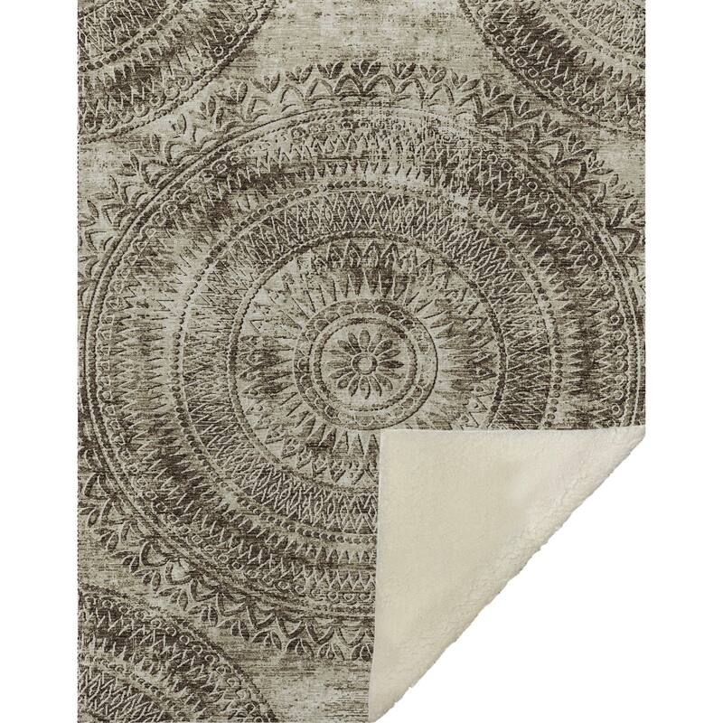 Premium Machine Washable ASB113 Global Medallion Sherpa Throw Blanket