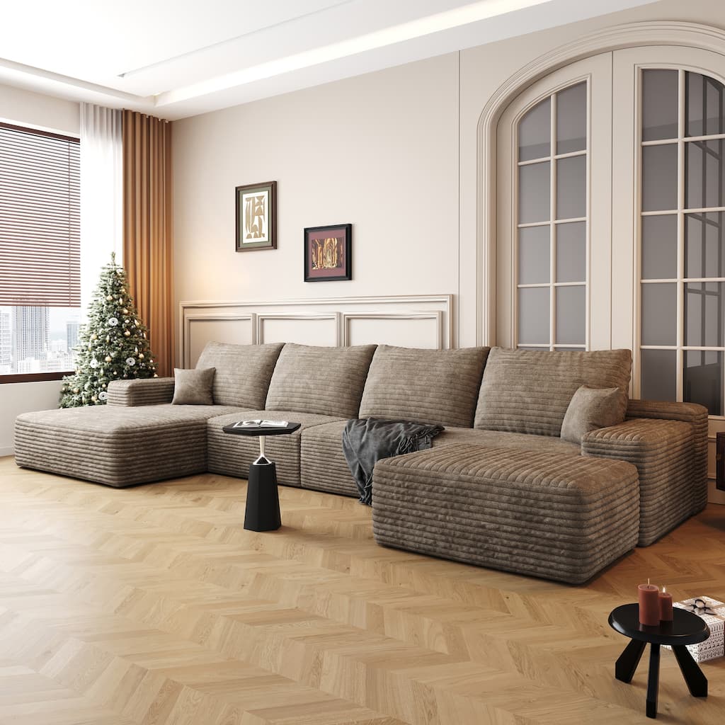 135" Modern Cloud Sectional Sofa with Ottoman,Deep Seat,Easy Assembly