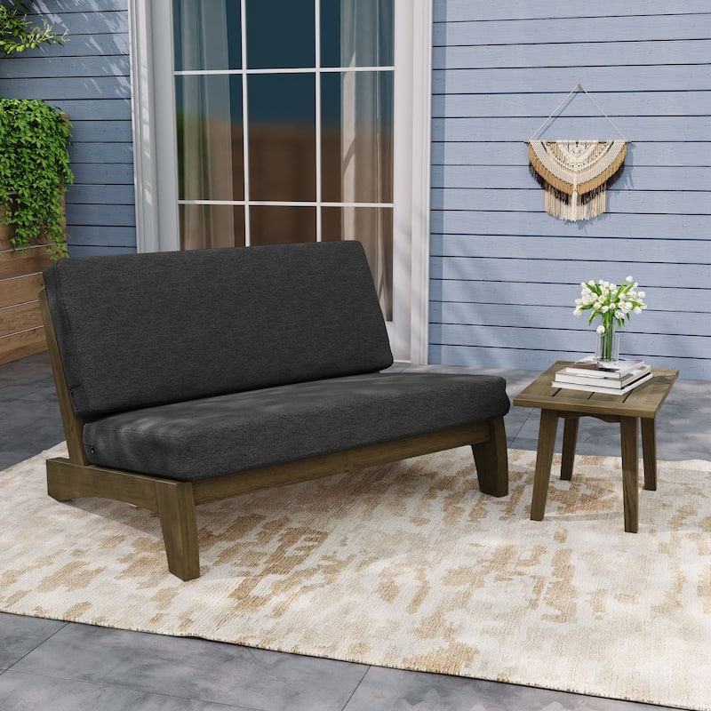 Outdoor Sectional Furniture Teak Conversation Set with Side Table - Brown Wood - Dark Grey/Loveseat Whole