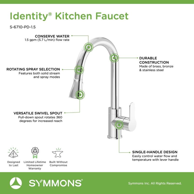 Symmons SK6710PD Identity 1.5 GPM Single Hole Pull Down Kitchen Faucet