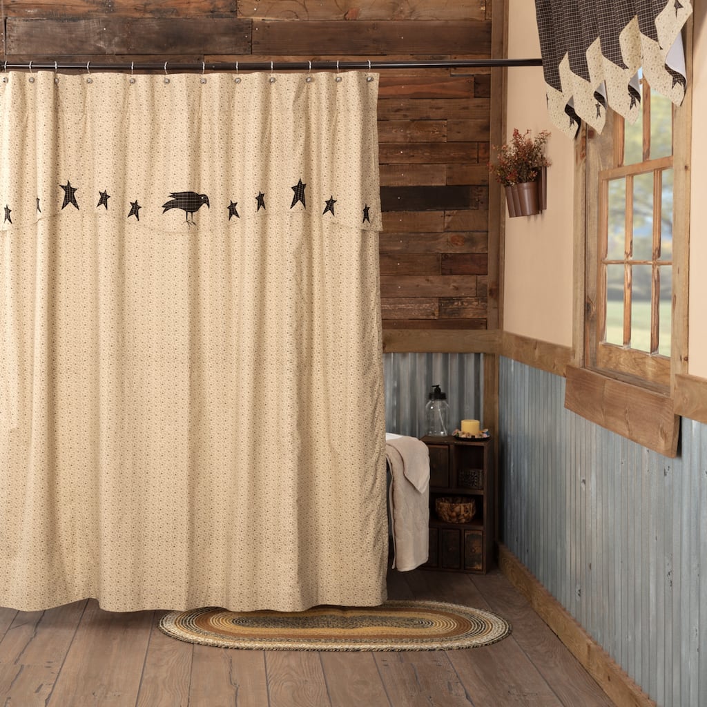 Kettle Grove Shower Curtain Attached Applique Crow Star Valance 72x72