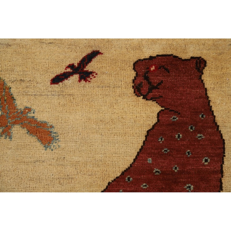 Animals Pictorial Kazak Oriental Foyer Rug Hand-Knotted Wool Carpet - 2'0" x 3'0"