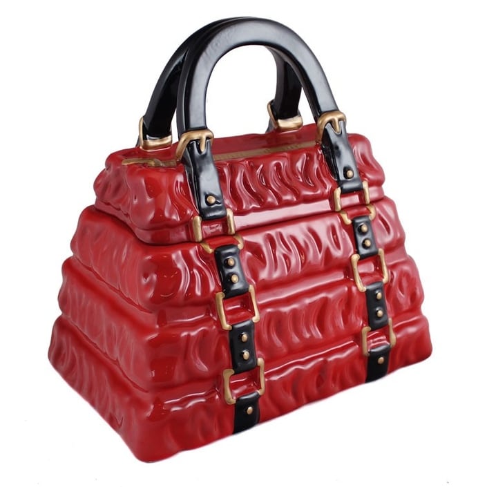 Neiman Marcus Red Pleated Handbag Cookie Jar 9 0 In X 6 Neiman Marcus Red Pleated Handbag