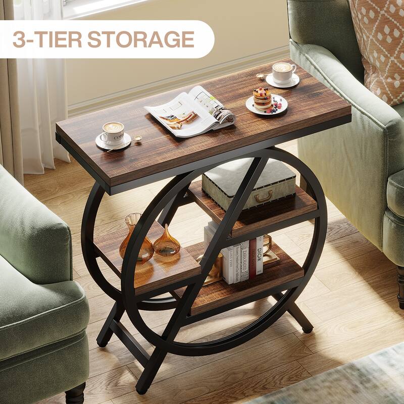End Table Set of 2, 3-tier Narrow Side Table with Storage for Living Room - 11.8" D x 25.59" W x 26.18" H