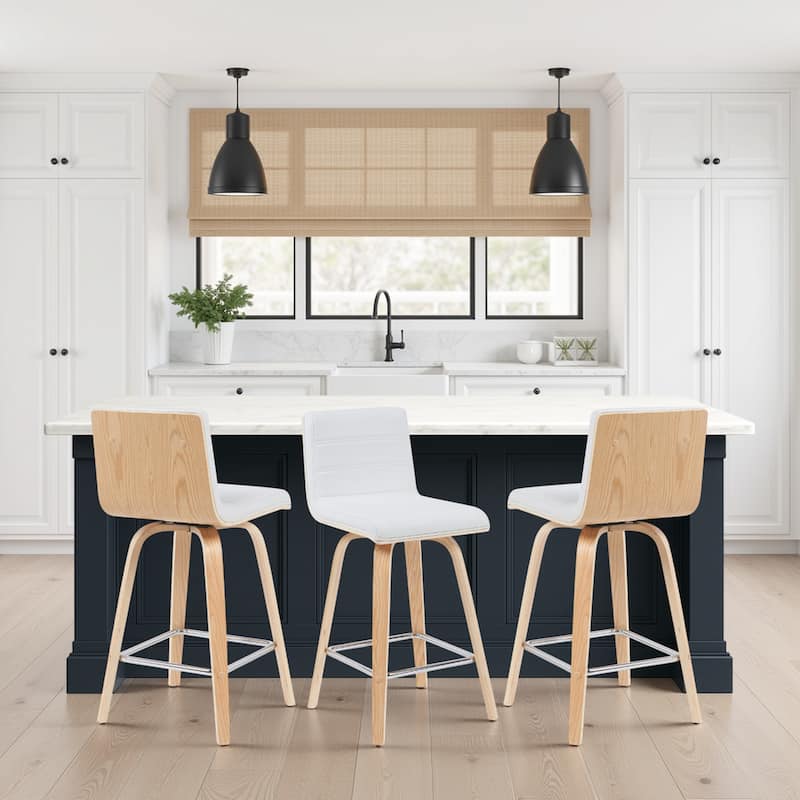 Skara Mid-Century Swivel Counter Stool, Upholstered Counter Height Chair with Bentwood Legs