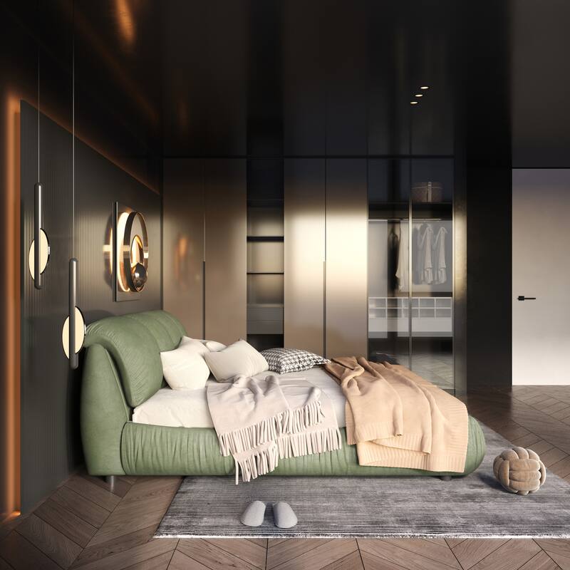 Luxury Upholstered Platform Bed with Oversized Padded Backrest