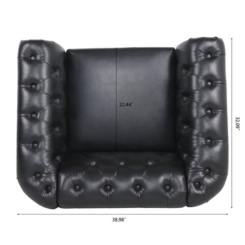 Black PU 38.98" Buttons Tufted Accent Chair with Birch Legs