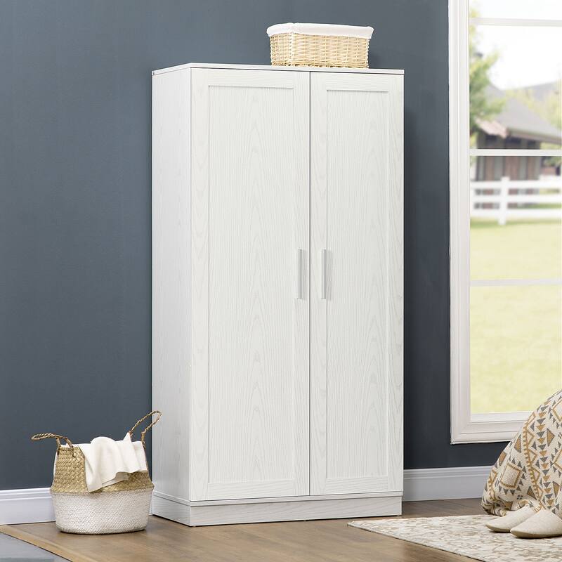HOMCOM Kitchen Pantry, 14-Tier Freestanding Cupboard with 2 Doors, Adjustable Shelves for Living Room, Dining Room and Bedroom - White