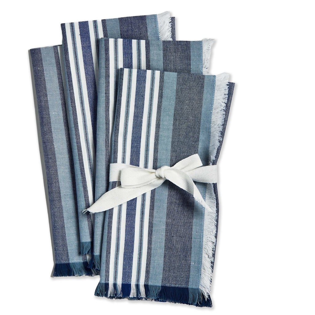 Azure Stripe Cotton Napkins - Indigo Blue Kitchen Textiles, Summer Dining Cloth Napkins, Machine Washable, 20" x 20"