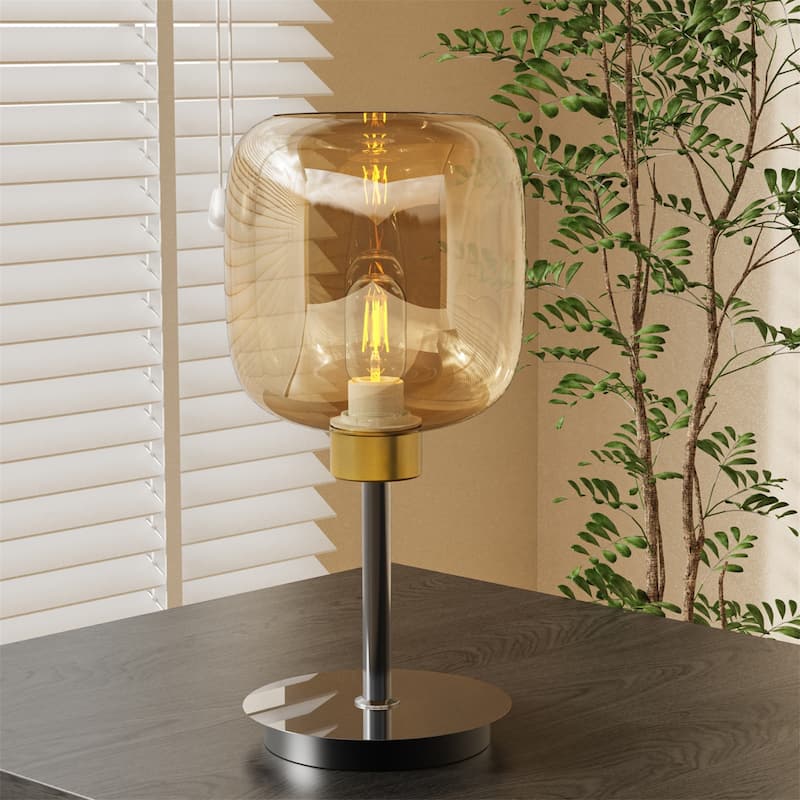 Mid Century LED Table Lamp Glass Shade Desk Lamp Bedroom Nightstand - 6x17inch