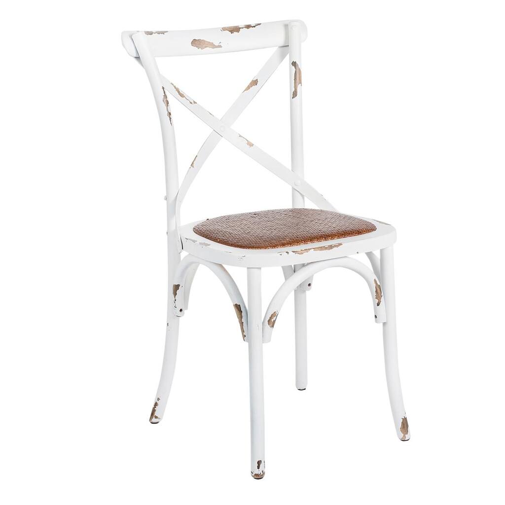 Mena Dining Side Chair Set of 2, Rustic Rattan Woven, White Birch Wood