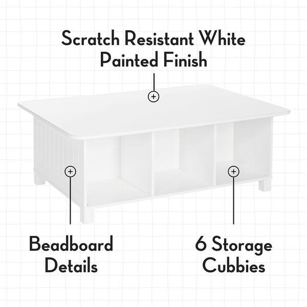 dimension image slide 1 of 3, Book Nook White MDF Multi-Cubby Storage Activity Table Including 10 inch Bookshelves - Set of 2