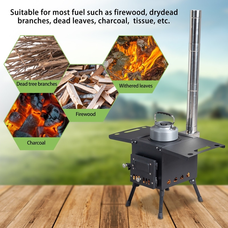 Wood Burning Stove With Chimney For Camping Hiking Picnic For Roasted Sweet Potato Foldable Chimney