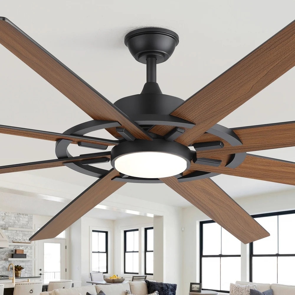 60"/72" Large Ceiling Fan with 3CCT Dimmable LED Light and Remote(6/8 Reversible Blades）