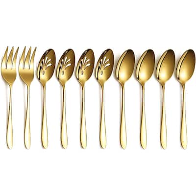 Gold 10 Piece Serving Flatware Silverware Set - 9.6*2.99inch
