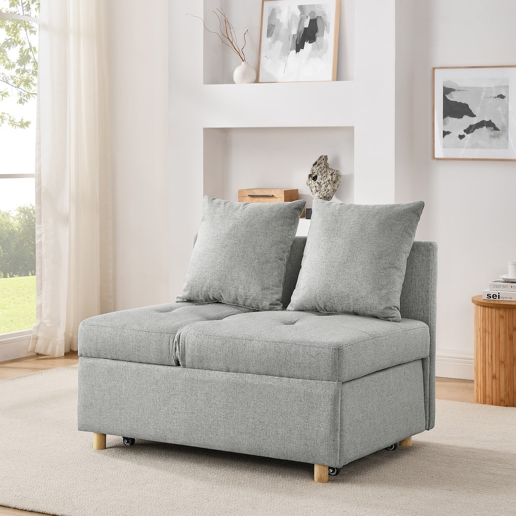 Roomfitters Convertible Sleeper Sofa Chair with Adjustable Backrest, Pullout Bed and Wheels, Linen Fabric