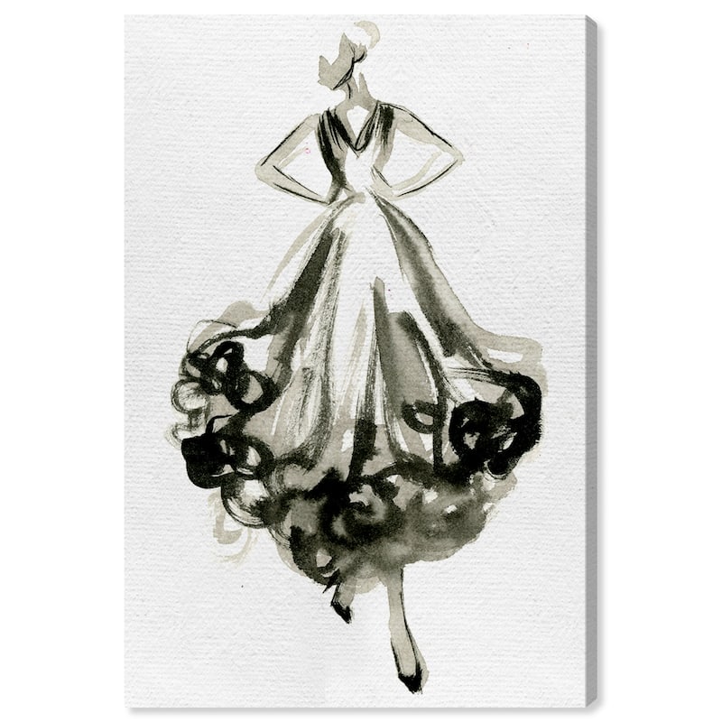 Wynwood Studio Canvas Fashion and Glam Elegant Dress Flow IV Black and Glam Wall Art Canvas Print