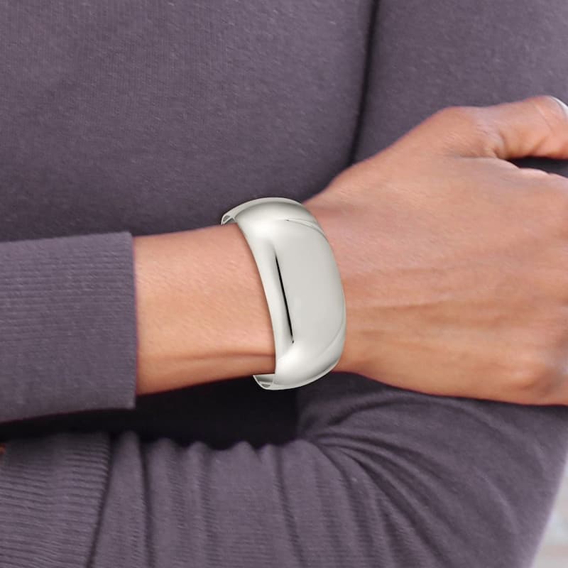 Curata 925 Sterling Silver 28.5mm Domed Polished Cuff Bangle Bracelet