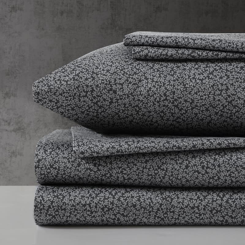 Kenneth Cole Printed Cozy Bonus Sheet Sets - Full - Chill Flowers Charcoal