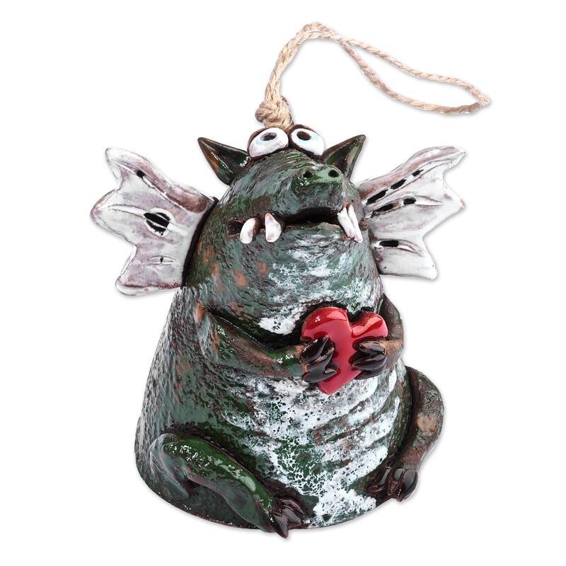 Novica Handmade Love-Struck Dragon Ceramic Bell Ornament