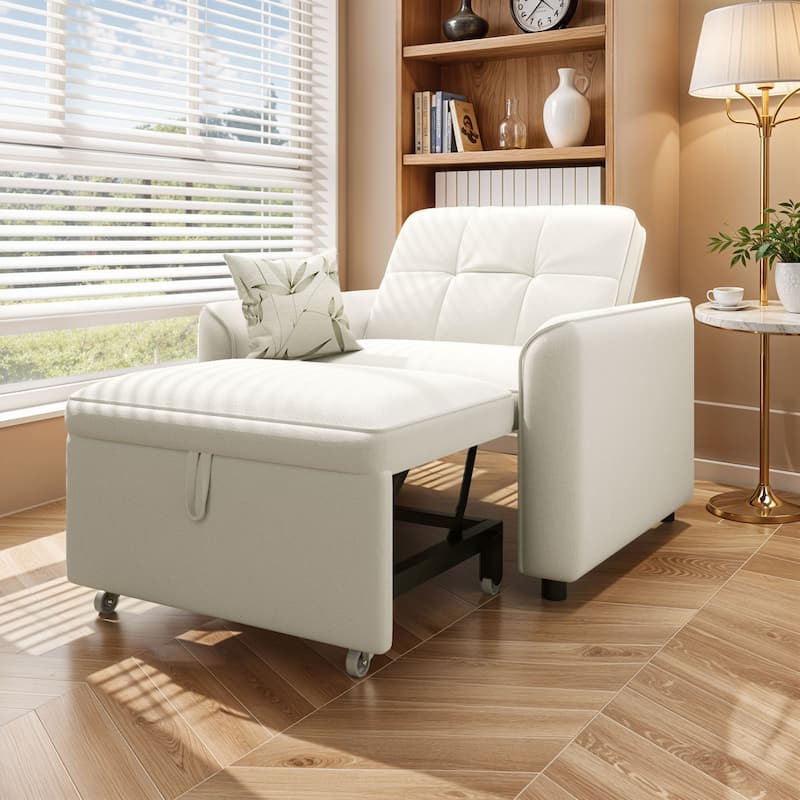 3-in-1 Sleeper Sofa Bed, Pull Out Chair Sofa For Living Room - Beige