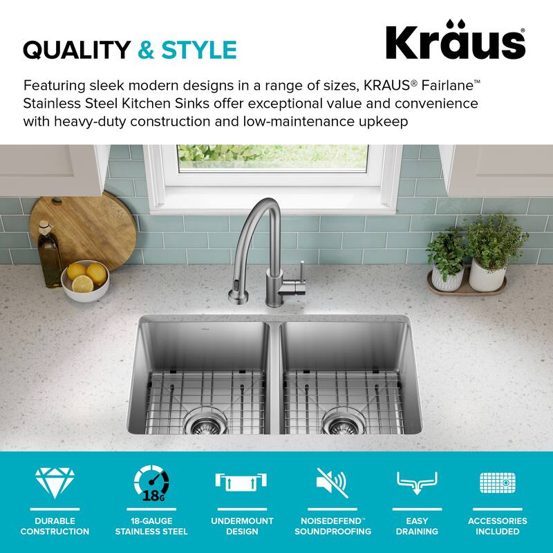 KRAUS Fairlane Undermount 18 Gauge Stainless Steel Kitchen Sink