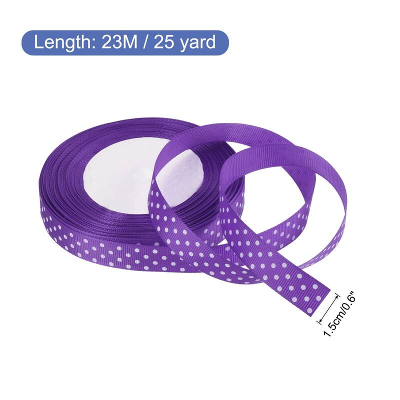 Grosgrain Ribbons with Dots Ribbon Bow Decoration - Deep Purple - 25 Yards 5/8 Inch