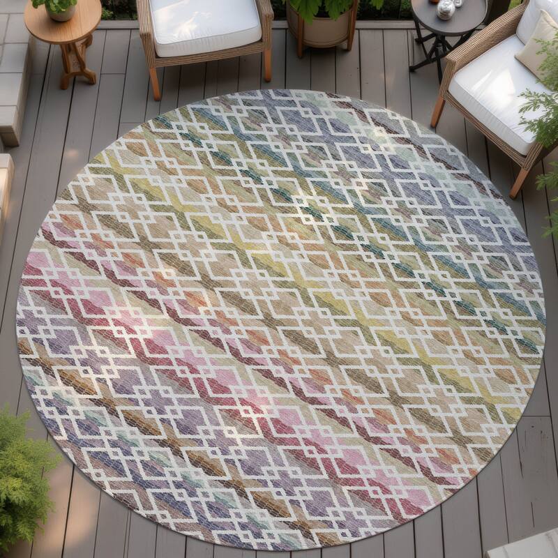 Machine Washable Indoor/ Outdoor Cabo Stripe Chantille Rug - Ivory - 8' x 8'