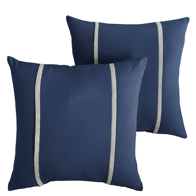 Sorra Home Sunbrella Outdoor Double Petite Flange Pillow Set of 2 - Sunbrella - Canvas Navy/Cast Silver - 22 in H x 22 in W x 6 in D