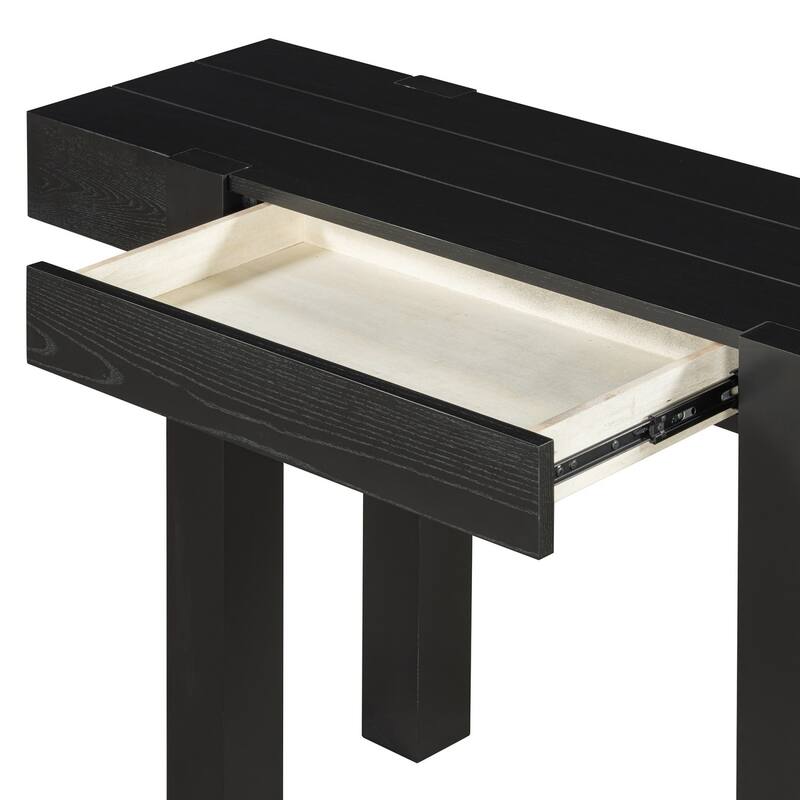 47.25 Inches Wooden Rustic Minimalist Console Table, with Hidden Drawer and Side Power Outlet