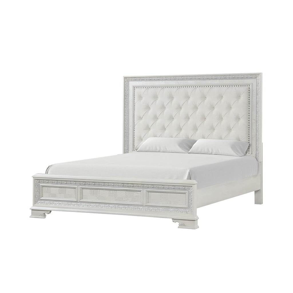 Royal Creamy White Finish 1PC Upholstered Bed