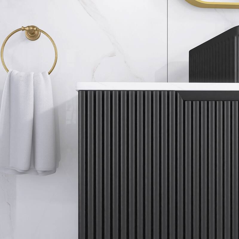 48 inch Freestanding Bathroom Vanity with Ceramic Sink in Black wood