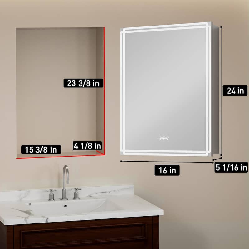 Alita Aluminum LED Medicine Cabinet with Mirror, Dimmable Light, Anti-Fog, Adjustable Shelves, Recessed or Wall Mount