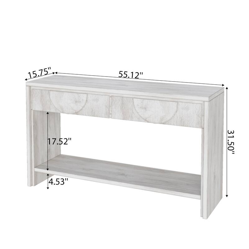 55" Farmhouse Style Console Table with 2 Storage Drawers and Open Shelf