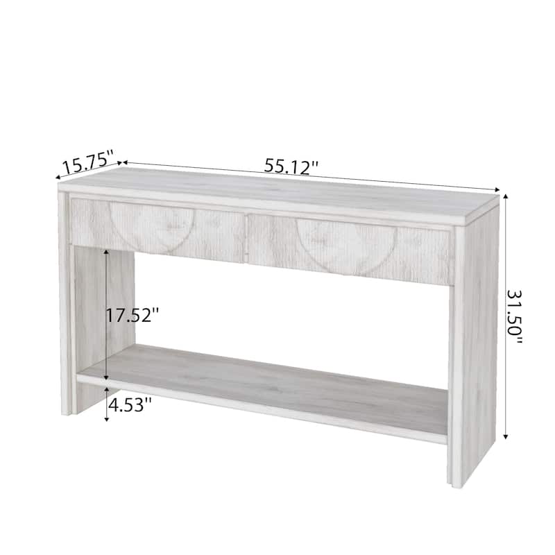 Console Table with Carved Drawers, Wood Sofa Table with Tiered Bottom Shelf, Entryway Accent Table for Living Room
