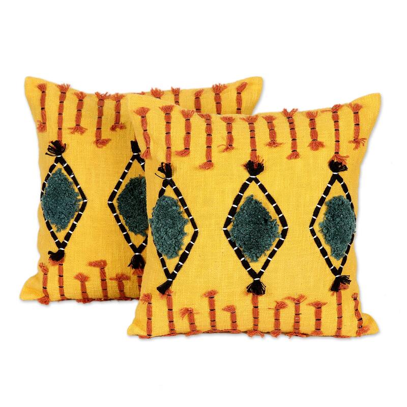 Novica Handmade Diamond Mine Embroidered Cotton Cushion Covers (Pair)