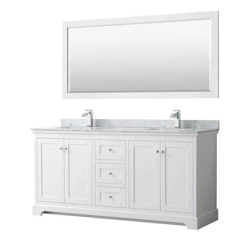 Avery 72-inch Double Vanity, Marble Top, Square Sinks, 70-inch Mirror
